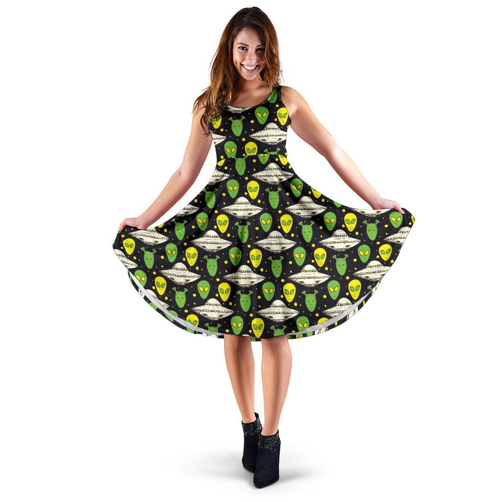 Alien UFO Pattern Sleeveless Dress