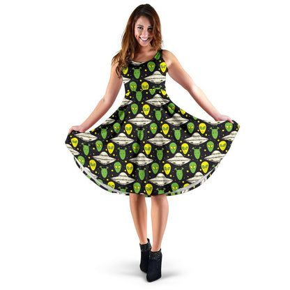 Alien UFO Pattern Sleeveless Dress
