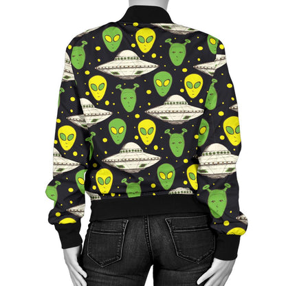 Alien UFO Pattern Women Casual Bomber Jacket