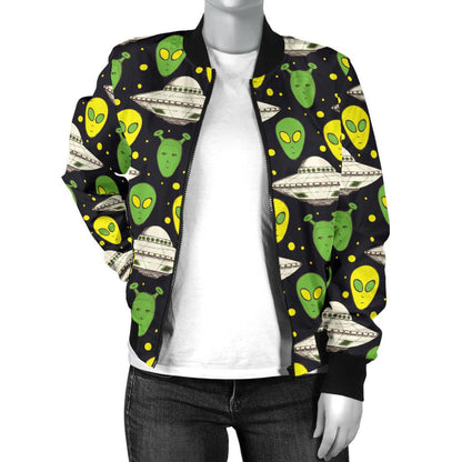 Alien UFO Pattern Women Casual Bomber Jacket