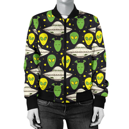 Alien UFO Pattern Women Casual Bomber Jacket