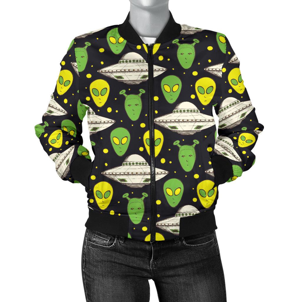 Alien UFO Pattern Women Casual Bomber Jacket