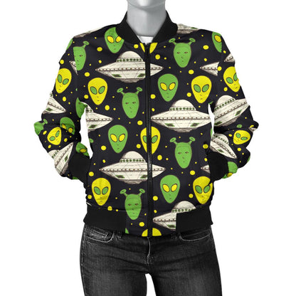 Alien UFO Pattern Women Casual Bomber Jacket
