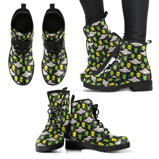 Alien UFO Pattern Women Leather Boots-JTAMIGO.COM