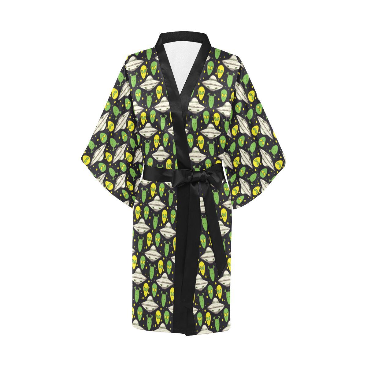 Alien UFO Pattern Women Short Kimono Robe