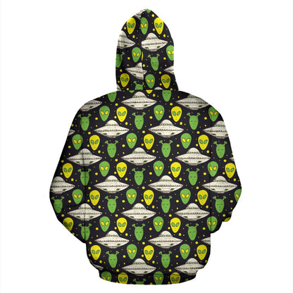 Alien UFO Pattern Zip Up Hoodie