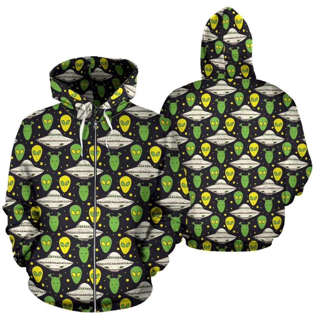 Alien UFO Pattern Zip Up Hoodie