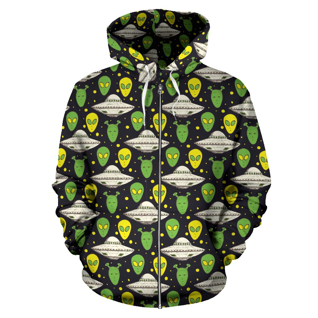 Alien UFO Pattern Zip Up Hoodie