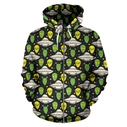 Alien UFO Pattern Zip Up Hoodie
