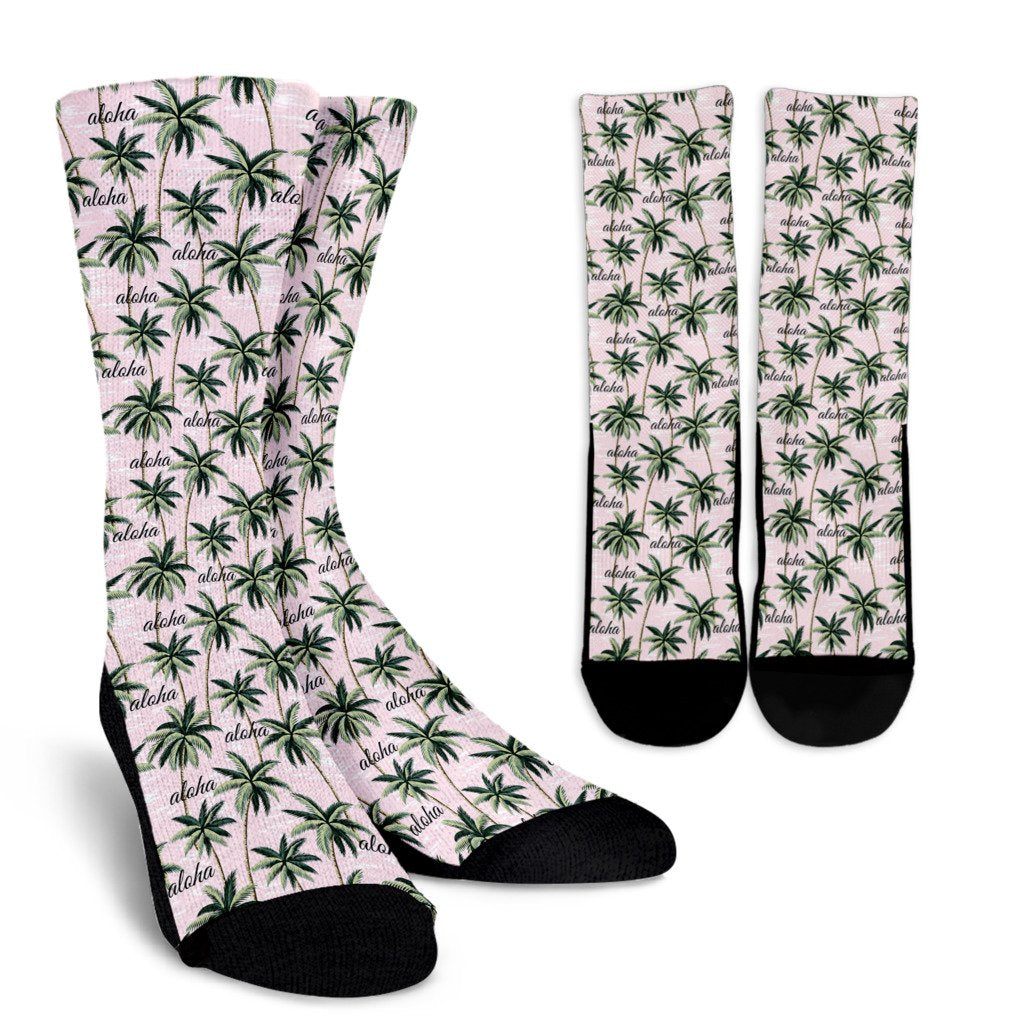 Aloha Beach Pattern Design Themed Print Crew Socks