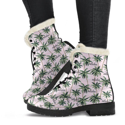 Aloha Beach Pattern Design Themed Print Faux Fur Leather Boots-JTAMIGO.COM