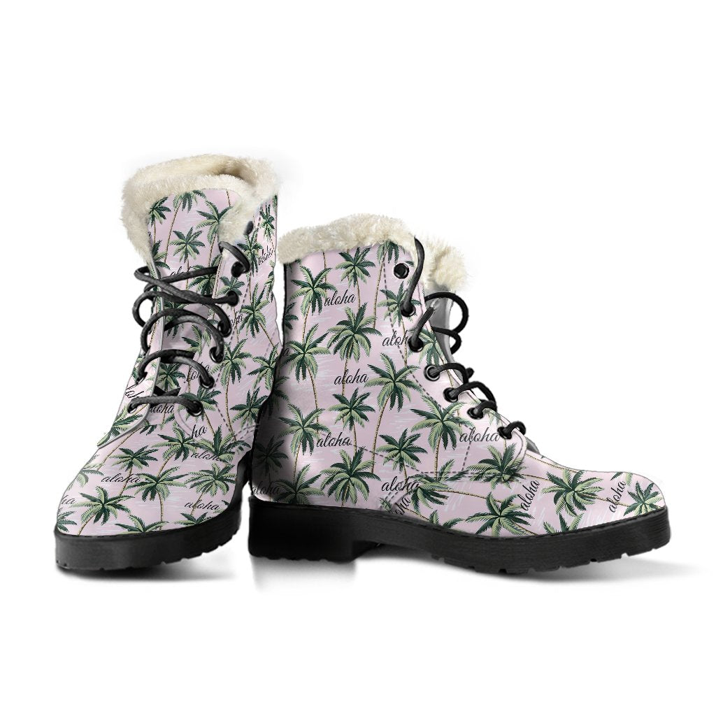 Aloha Beach Pattern Design Themed Print Faux Fur Leather Boots-JTAMIGO.COM