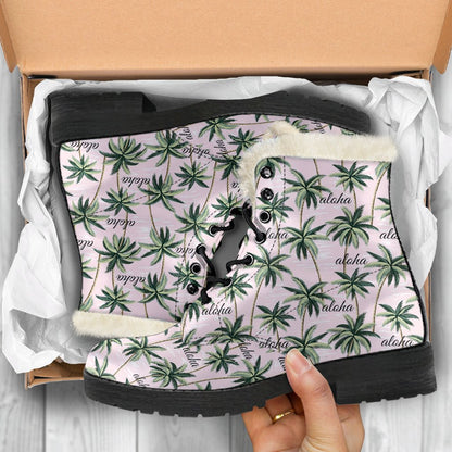Aloha Beach Pattern Design Themed Print Faux Fur Leather Boots-JTAMIGO.COM