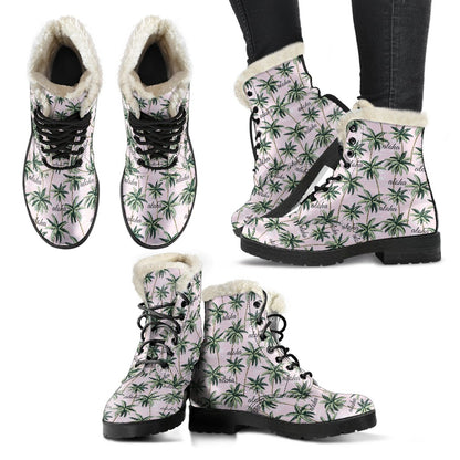 Aloha Beach Pattern Design Themed Print Faux Fur Leather Boots-JTAMIGO.COM
