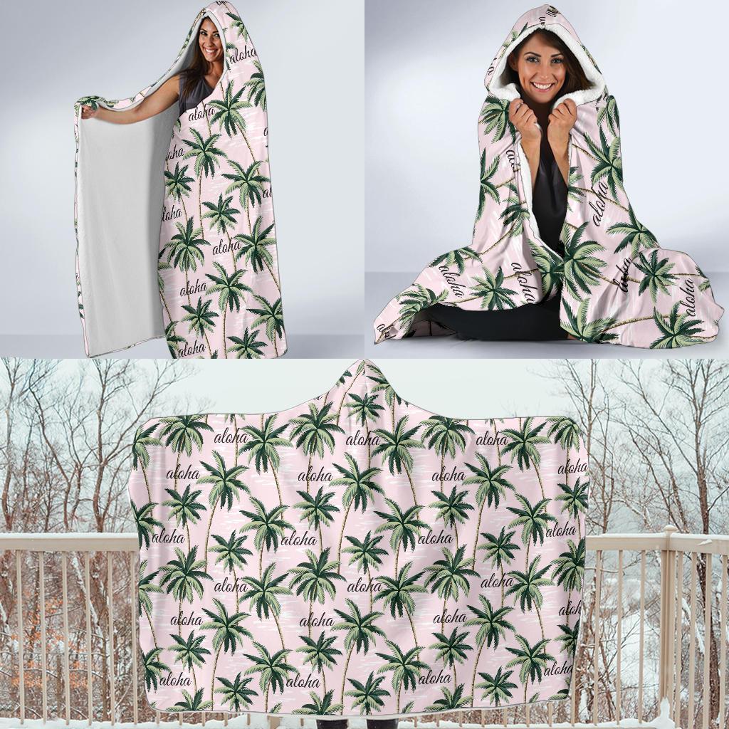 Aloha Beach Pattern Design Themed Print Hooded Blanket-JTAMIGO.COM