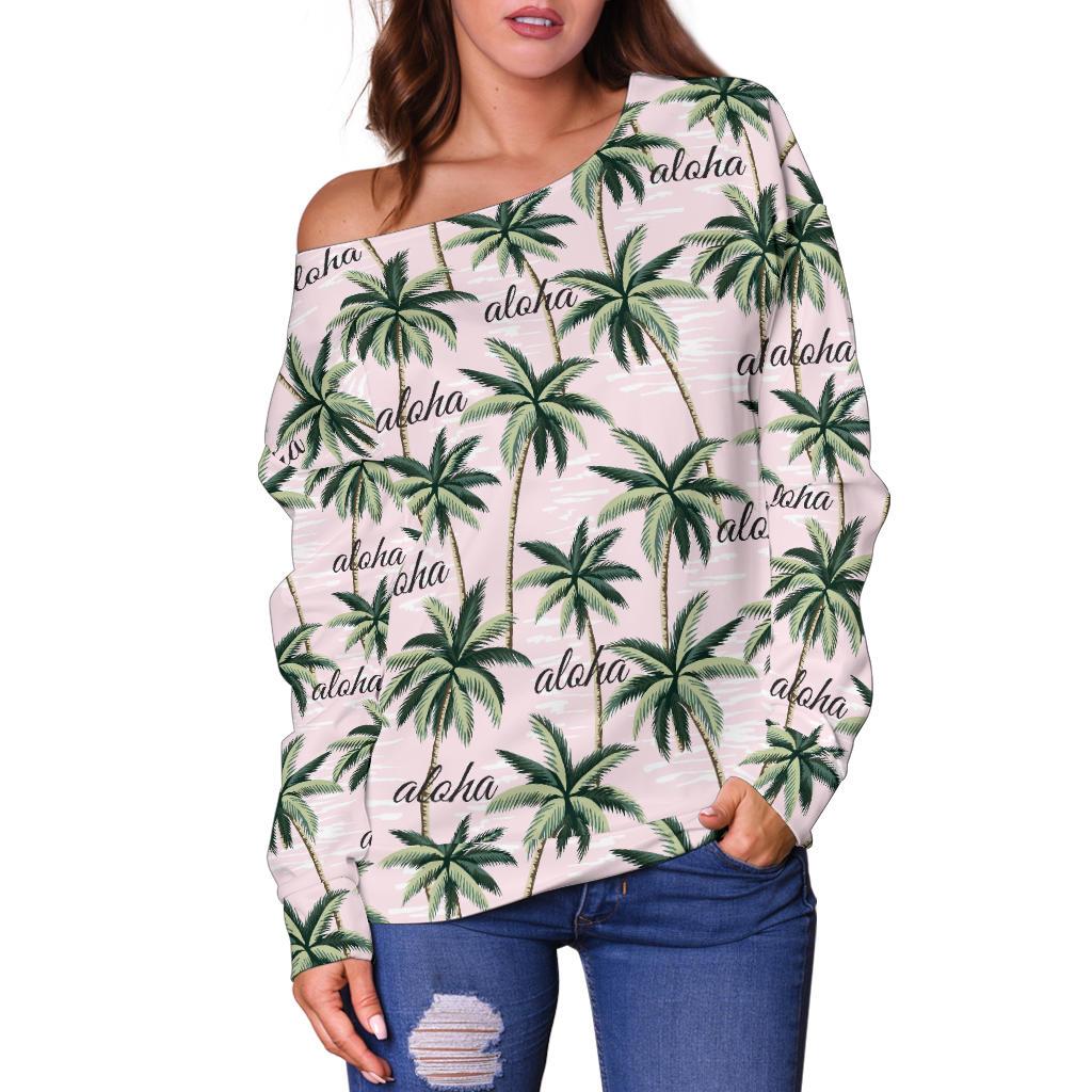 Aloha Beach Pattern Design Themed Print Off Shoulder Sweatshirt