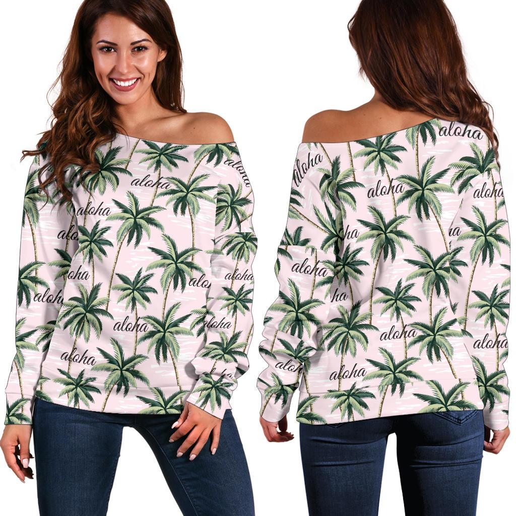Aloha Beach Pattern Design Themed Print Off Shoulder Sweatshirt
