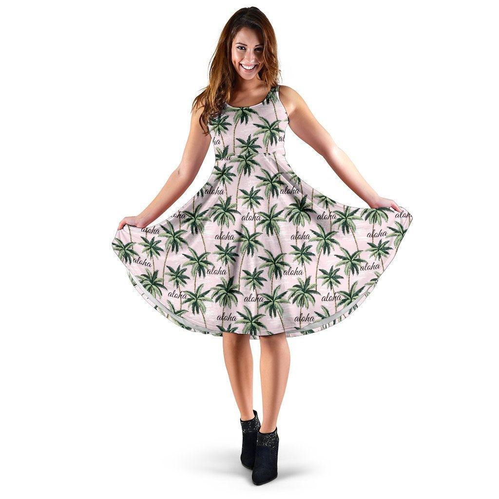 Aloha Beach Pattern Design Themed Print Sleeveless Dress