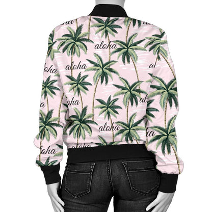 Aloha Beach Pattern Design Themed Print Women Casual Bomber Jacket