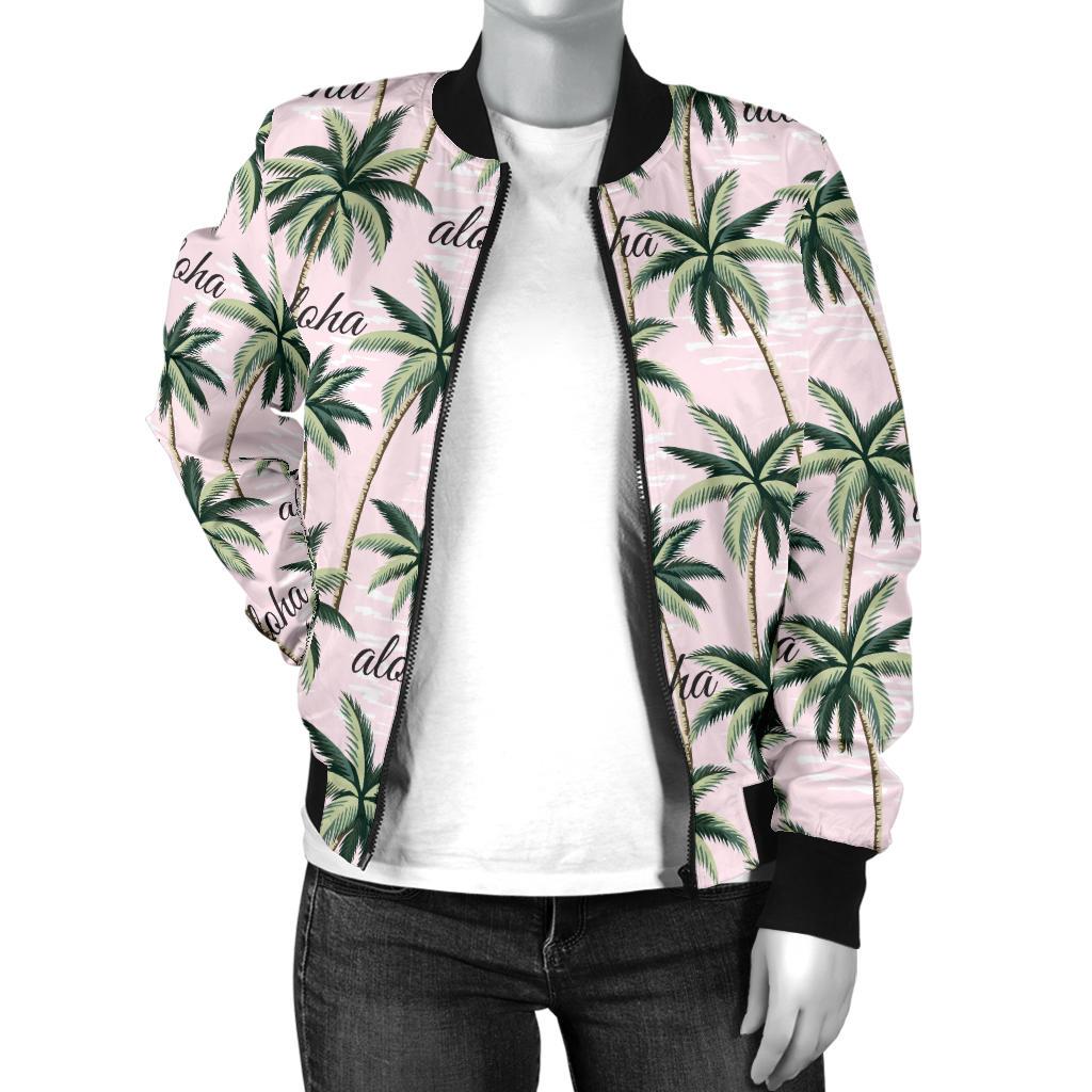 Aloha Beach Pattern Design Themed Print Women Casual Bomber Jacket