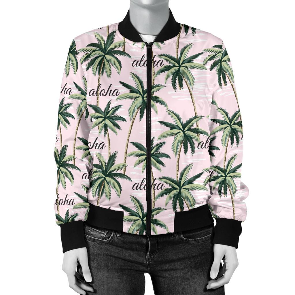 Aloha Beach Pattern Design Themed Print Women Casual Bomber Jacket