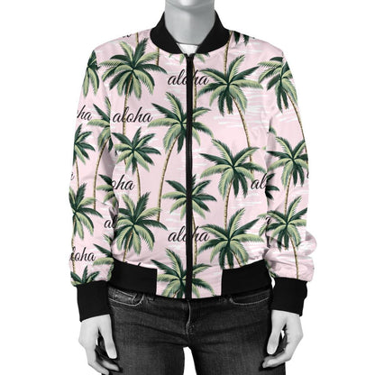 Aloha Beach Pattern Design Themed Print Women Casual Bomber Jacket