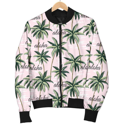 Aloha Beach Pattern Design Themed Print Women Casual Bomber Jacket