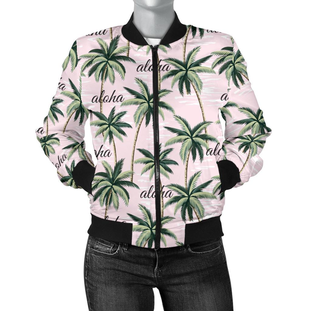 Aloha Beach Pattern Design Themed Print Women Casual Bomber Jacket
