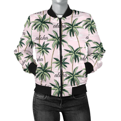 Aloha Beach Pattern Design Themed Print Women Casual Bomber Jacket