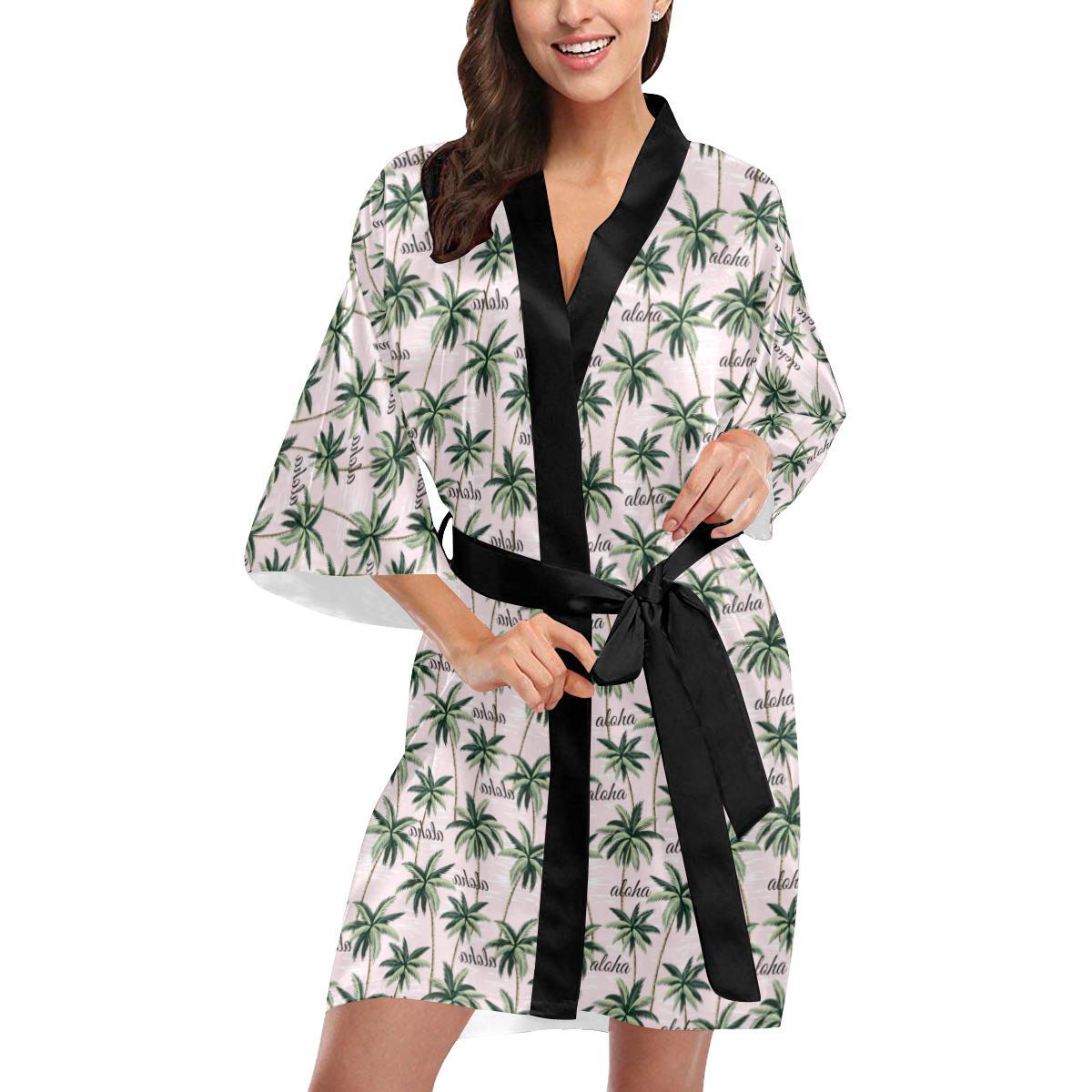 Aloha Beach Pattern Design Themed Print Women Short Kimono Robe