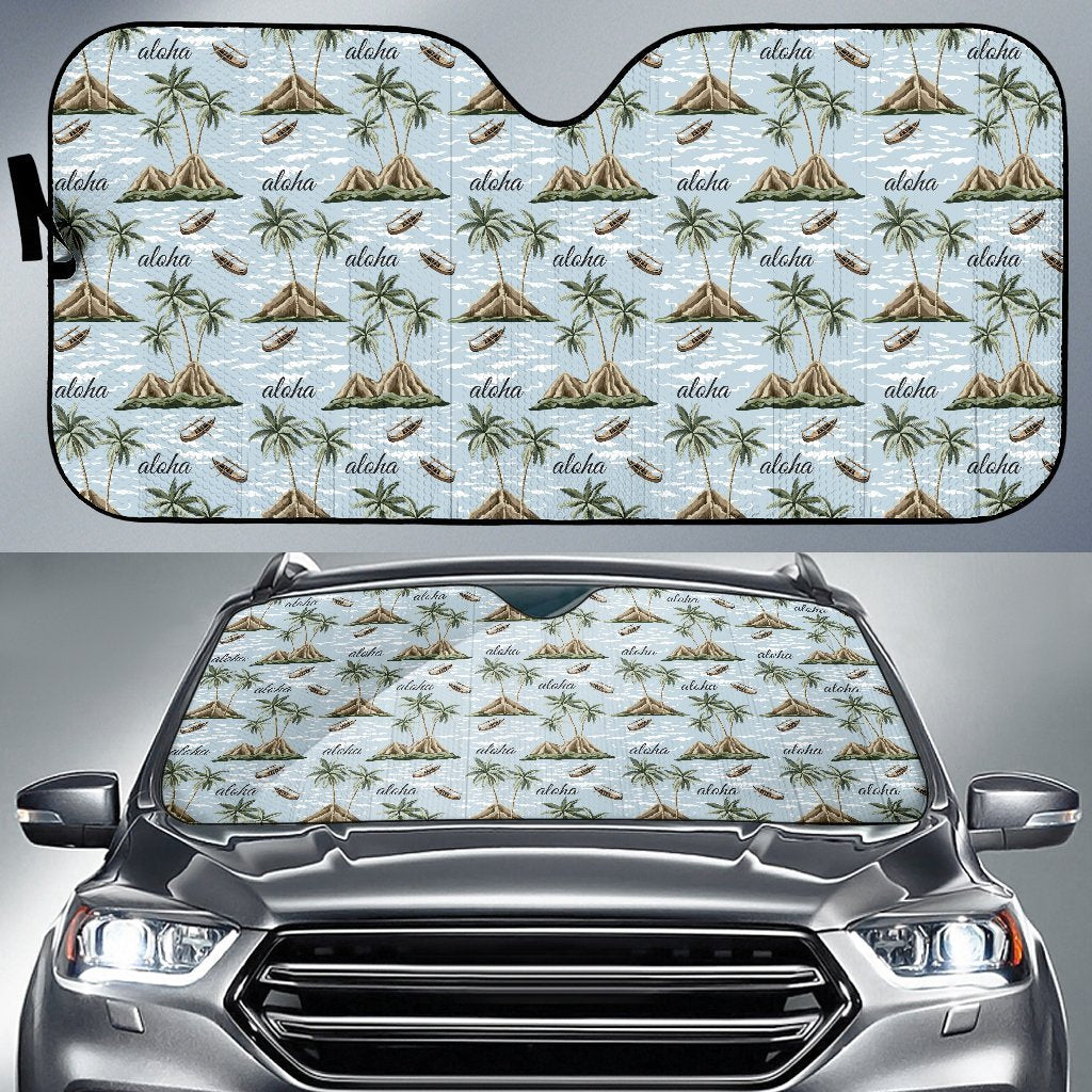 Aloha Hawaii Island Design Themed Print Car Sun Shade For Windshield