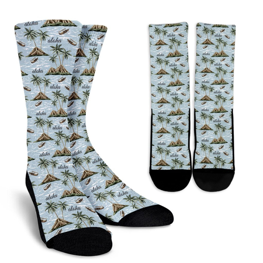 Aloha Hawaii island Design Themed Print Crew Socks