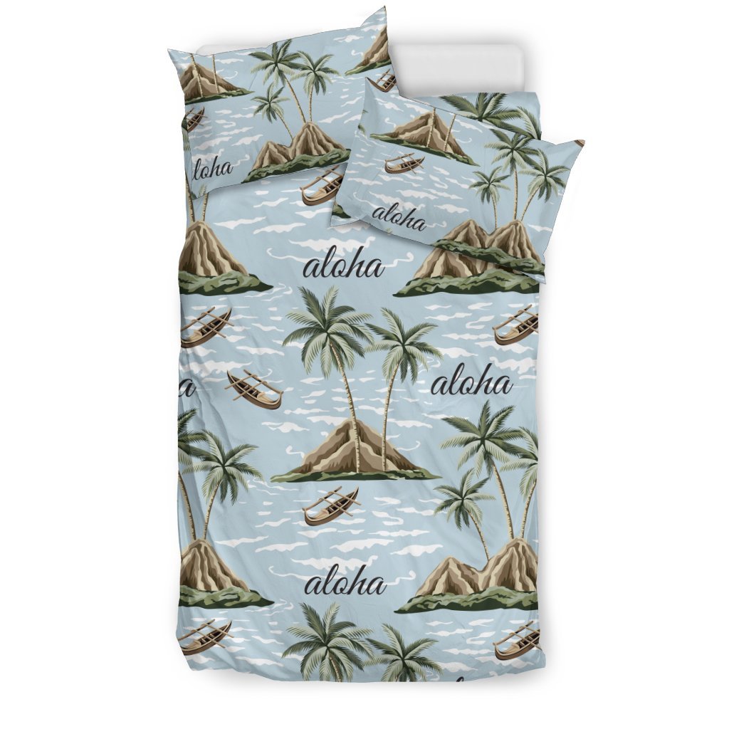 Aloha Hawaii island Design Themed Print Duvet Cover Bedding Set
