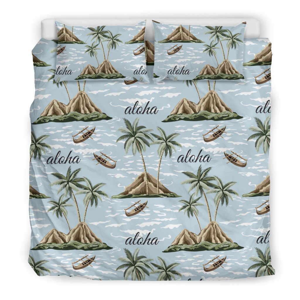 Aloha Hawaii island Design Themed Print Duvet Cover Bedding Set