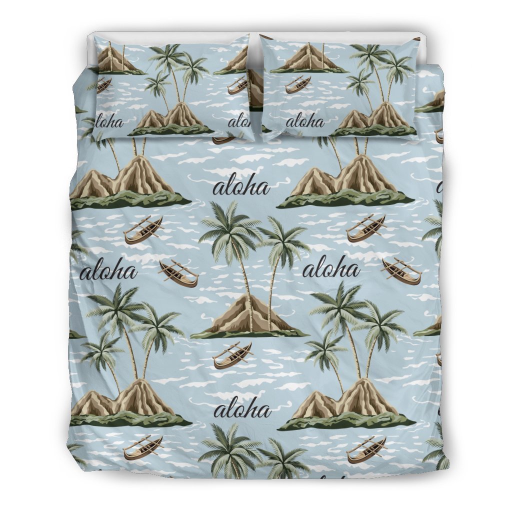 Aloha Hawaii island Design Themed Print Duvet Cover Bedding Set