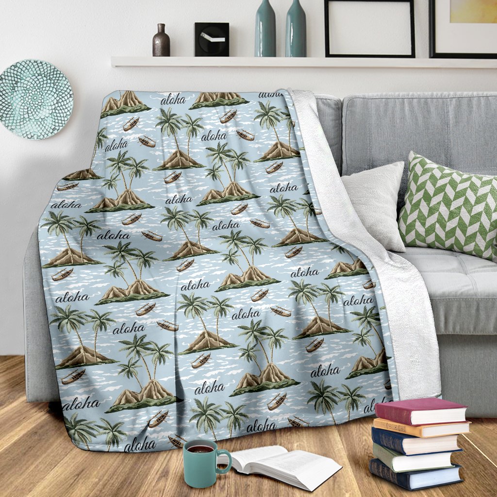 Aloha Hawaii Island Design Themed Print Fleece Blanket