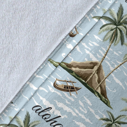 Aloha Hawaii Island Design Themed Print Fleece Blanket