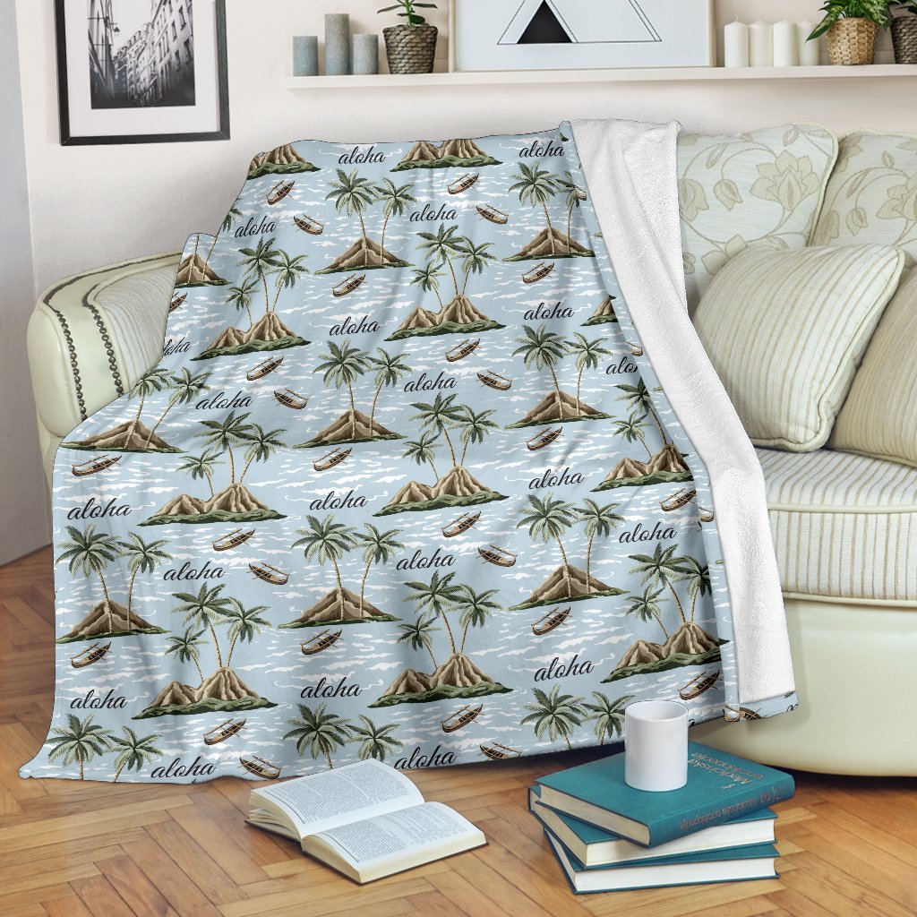 Aloha Hawaii Island Design Themed Print Fleece Blanket