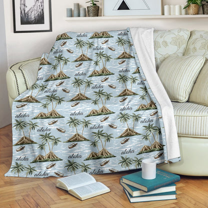 Aloha Hawaii Island Design Themed Print Fleece Blanket
