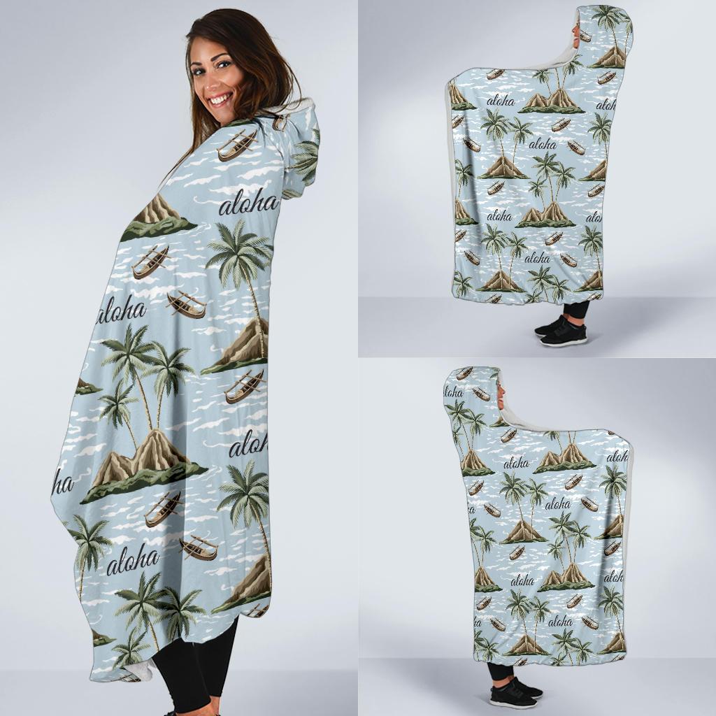 Aloha Hawaii island Design Themed Print Hooded Blanket-JTAMIGO.COM
