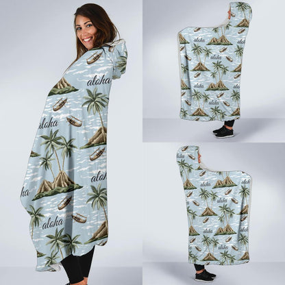 Aloha Hawaii island Design Themed Print Hooded Blanket-JTAMIGO.COM