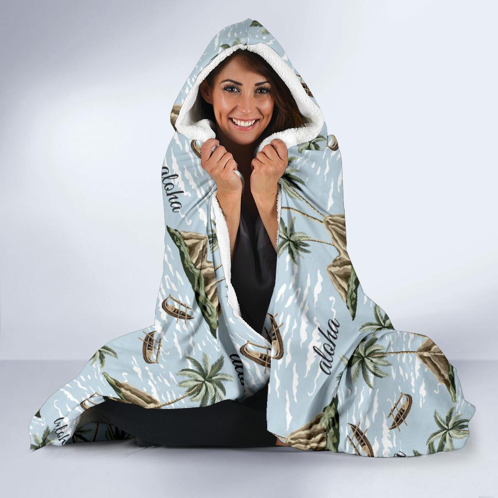 Aloha Hawaii island Design Themed Print Hooded Blanket-JTAMIGO.COM