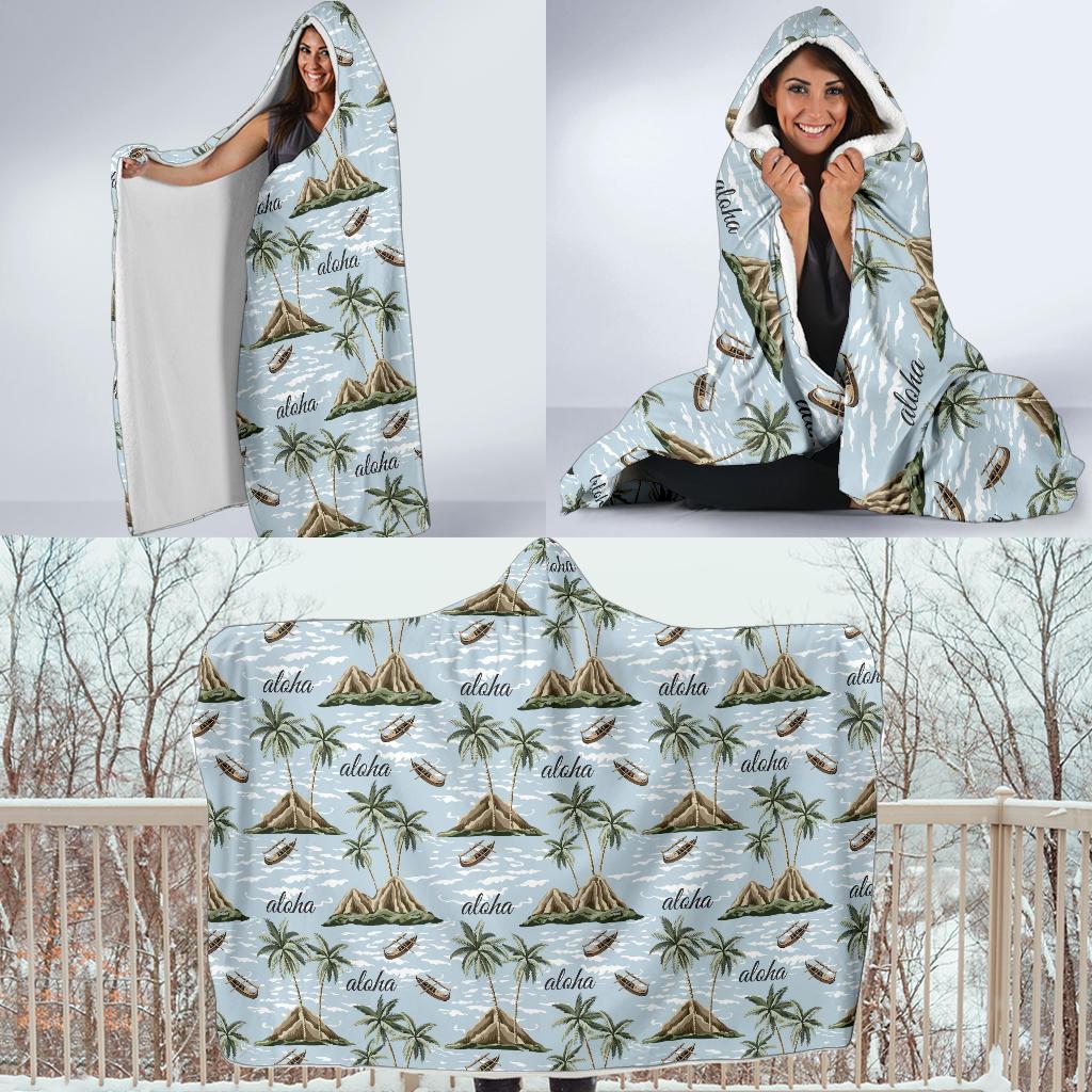 Aloha Hawaii island Design Themed Print Hooded Blanket-JTAMIGO.COM