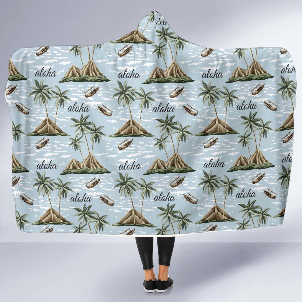 Aloha Hawaii island Design Themed Print Hooded Blanket-JTAMIGO.COM