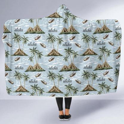 Aloha Hawaii island Design Themed Print Hooded Blanket-JTAMIGO.COM