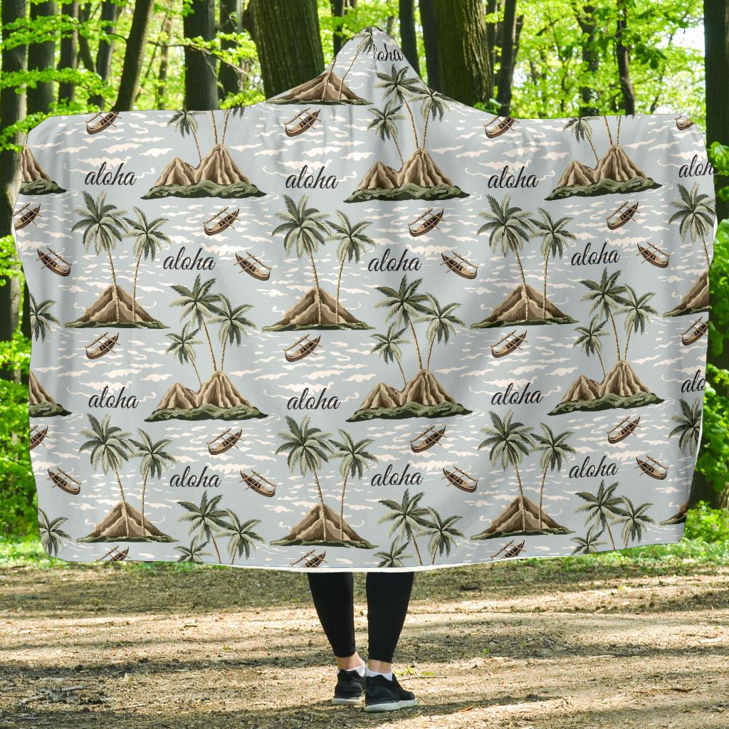 Aloha Hawaii island Design Themed Print Hooded Blanket-JTAMIGO.COM