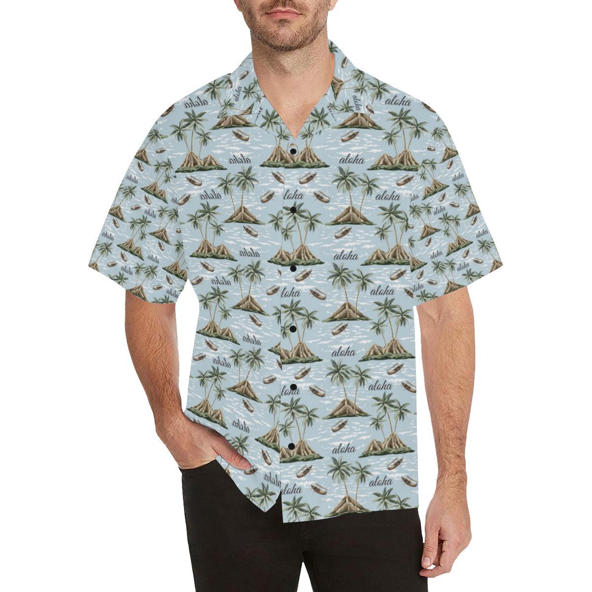 Aloha Hawaii island Design Themed Print Men Aloha Hawaiian Shirt
