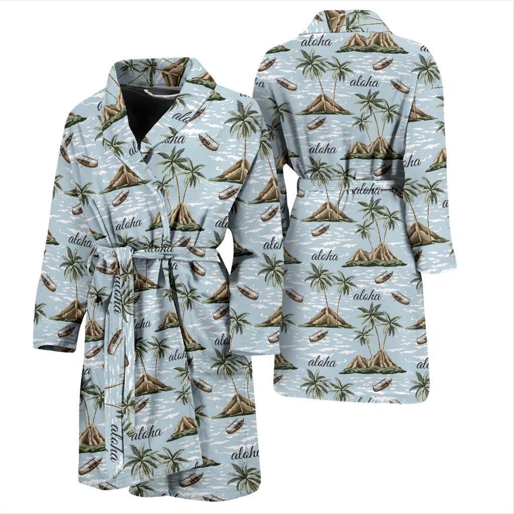 Aloha Hawaii island Design Themed Print Men Bath Robe-JTAMIGO.COM