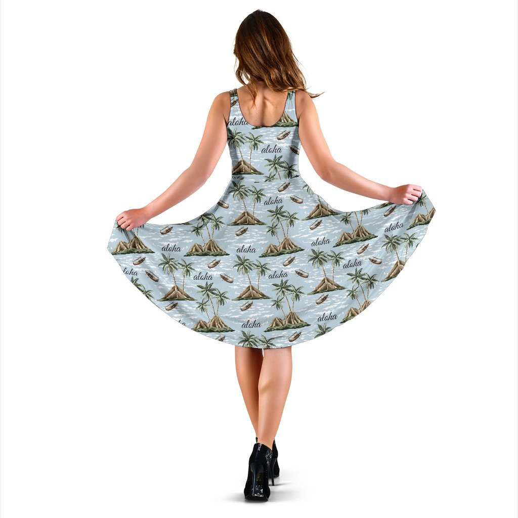 Aloha Hawaii island Design Themed Print Sleeveless Dress