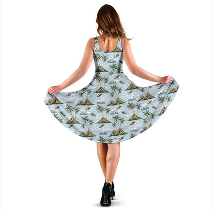 Aloha Hawaii island Design Themed Print Sleeveless Dress